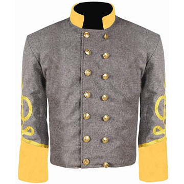 CW General's Cavalry Grey Yellow Cuff & Collar 4 Row of Gold Braid Shell Coat - biznimart